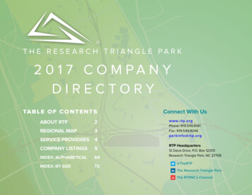 The Research Triangle Park 2017 Company D Irectory