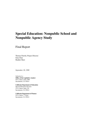 Special Education: Nonpublic School And Nonpublic Agency . - California