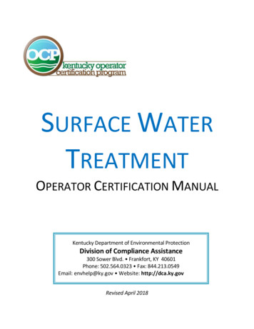 SURFACE WATER TREATMENT OPERATOR CERTIFICATION