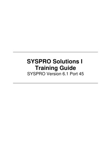 SYSPRO Solutions I Training Guide
