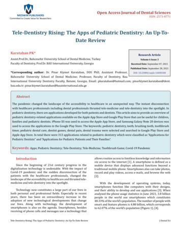 Tele-Dentistry Rising: The Apps Of Pediatric Dentistry: An .