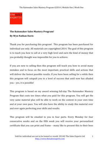 The Rainmaker Sales Mastery Program Week One
