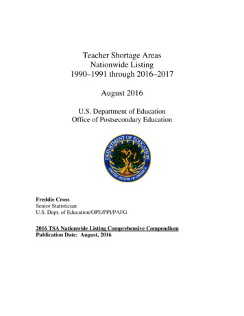 Teacher Shortage Areas Nationwide Listing 1990-1991 Through 2016 . - Ed