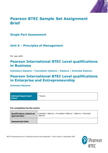 Pearson BTEC Sample Set Assignment Brief