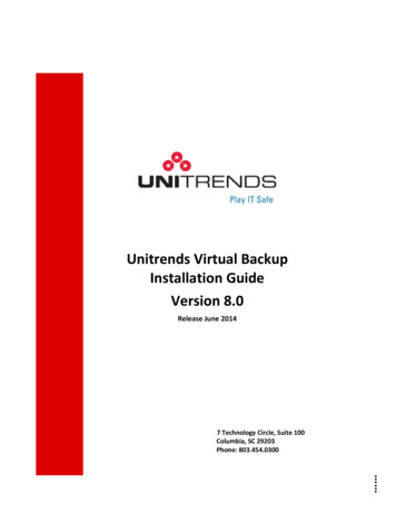 Unitrends Virtual Backup Installation Guide Version 8