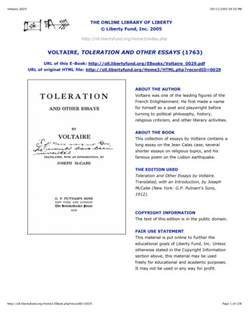 VOLTAIRE, TOLERATION AND OTHER ESSAYS (1763)