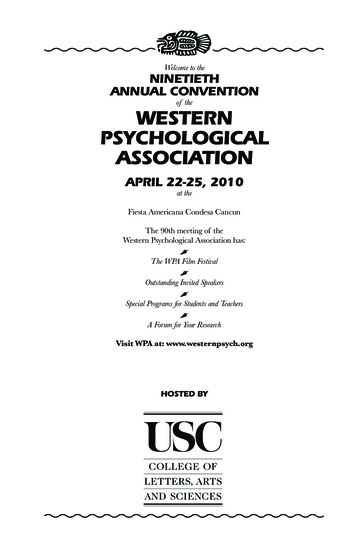 Welcome To The NINETIETH ANNUAL CONVENTION WESTERN PSYCHOLOGICAL .