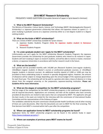 2016 MEXT Research Scholarship FREQUENTLY ASKED QUESTIONS (Consulate .