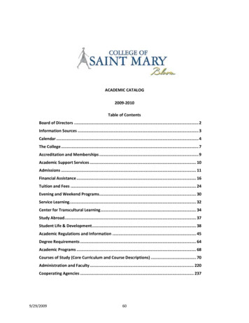 Catalog 09 10 Final - College Of Saint Mary