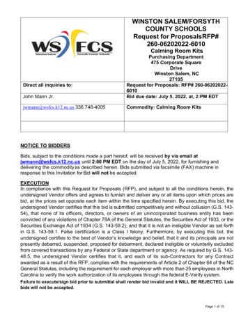 WINSTON SALEM/FORSYTH COUNTY SCHOOLS Request For Proposals RFP# 260 .