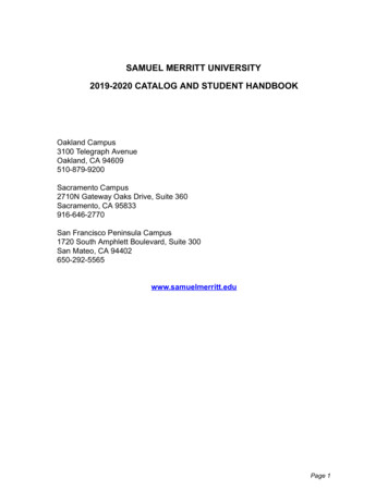 2019-2020 Catalog And Student Handbook Samuel Merritt University