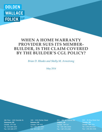 When A Home Warranty Provider Sues Its Member- Builder, Is The Claim .
