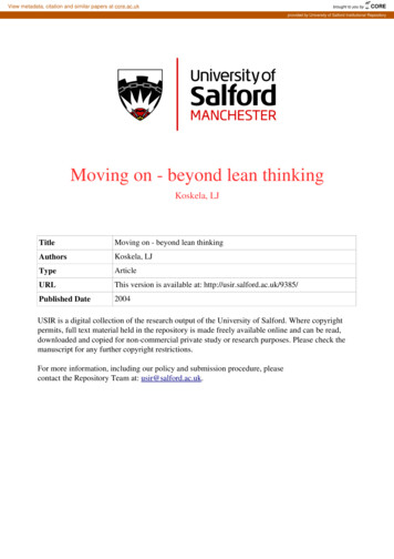 Moving On Beyond Lean Thinking