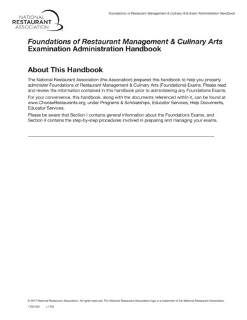 Foundations Of Restaurant Management & Culinary Arts Examination .