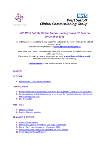 NHS West Suffolk Clinical Commissioning Group GP Bulletin 20 October 2015