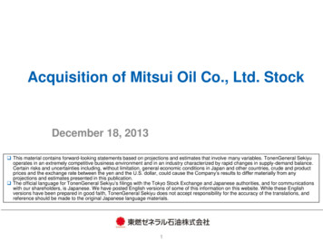 Acquisition Of Mitsui Oil Co., Ltd. Stock