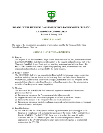 Bylaws Of The Thousand Oaks High School Band Booster Club, Inc. A .