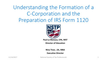 Understanding The Formation Of A C . - IRS Tax Forms