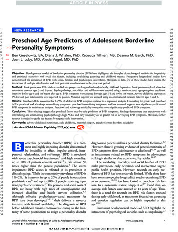 Preschool Age Predictors Of Adolescent Borderline .