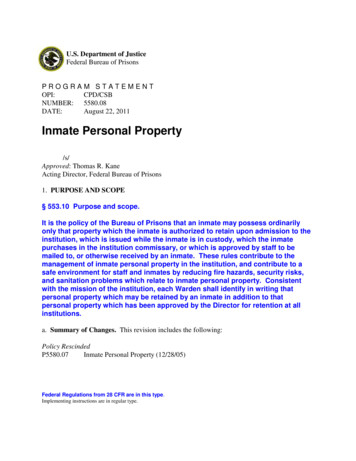 Inmate Personal Property - Federal Bureau Of Prisons