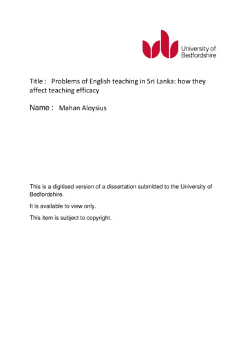 Title : Problems Of English Teaching In Sri Lanka: How They Affect .