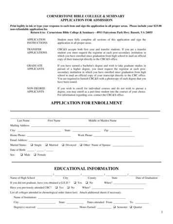 Cornerstone Bible College & Seminary Application For Admission
