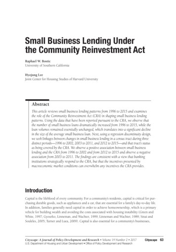 Small Business Lending Under The Community Reinvestment Act