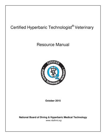 Certified Hyperbaric Technologist Veterinary Resource Manual