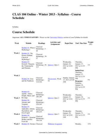CLAS 104 Online - Winter 2013 - Syllabus - Course Schedule Course Schedule
