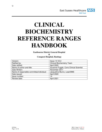 Clinical Biochemistry Reference Ranges Handbook