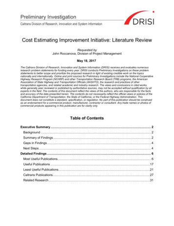 Cost Estimating Improvement Initiative Literature Review .