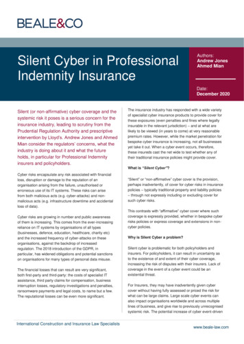 INSURANCE Silent Cyber In Professional Andrew Jones Ahmed Mian .