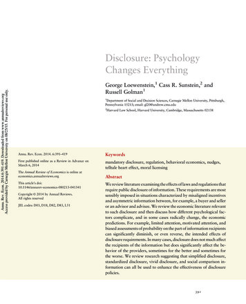 Disclosure: Psychology Changes Everything - Carnegie Mellon University
