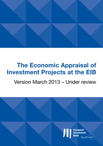 The Economic Appraisal Of Investment Projects At The EIB