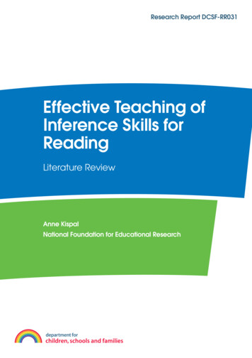Effective Teaching Of Inference Skills For Reading