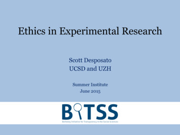 Ethics In Experimental Research