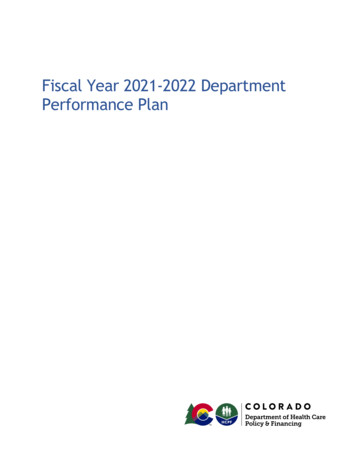 HCPF Fiscal Year 2021-2022 Department Performance Plan - Colorado