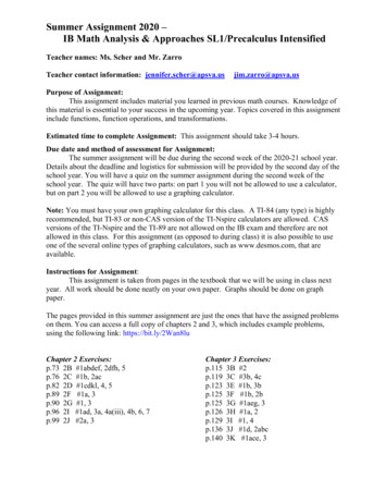 Summer Assignment 2020 – IB Math Analysis & Approaches 