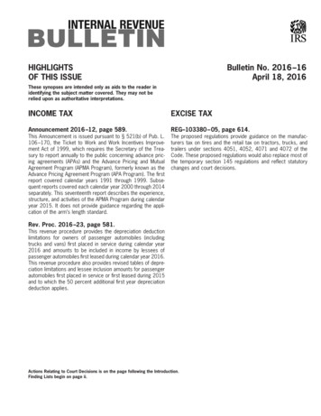 HIGHLIGHTS Bulletin No. 2016-16 OF THIS ISSUE - IRS Tax Forms