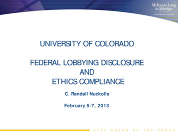 University Of Colorado Federal Lobbying Disclosure And Ethics .