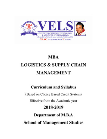 MBA LOGISTICS & SUPPLY CHAIN MANAGEMENT - Vels Univ