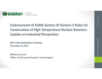 Endorsement Of ASME Section III Division 5 Rules For .
