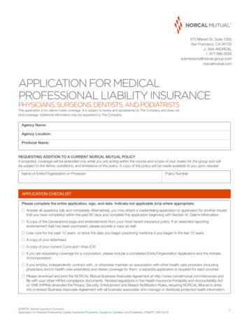 Application For Medical Professional Liability Insurance