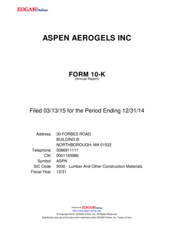 ASPEN AEROGELS INC - Annual Report