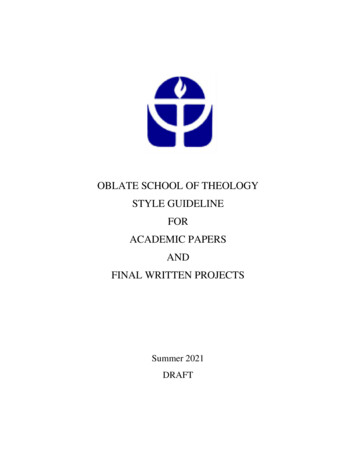 OBLATE SCHOOL OF THEOLOGY STYLE GUIDELINE FOR 