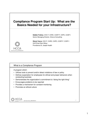 Compliance Program Start Up: What Are The Basics Needed For Your .