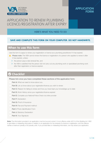 Plumbing Registration/Licence - Application To Renew After Expiry