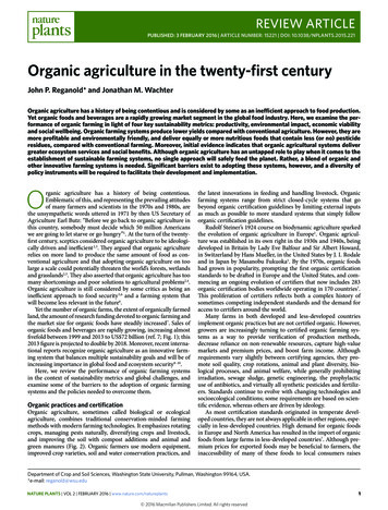 Organic Agriculture In The Twenty-ﬁrst Century - SEAE