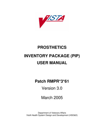 PROSTHETICS INVENTORY PACKAGE (PIP) USER MANUAL Patch RMPR*3*61