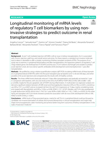 Longitudinal Monitoring Of MRNA Levels Of Regulatory T Cell Biomarkers .